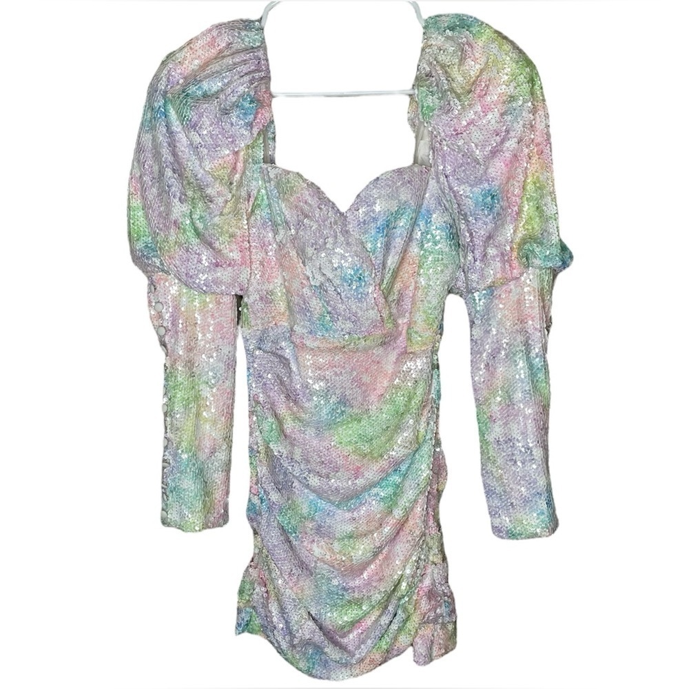 Alamour The Label Lunara Sequins Mini Dress in Mixed Color Rainbow Size XS